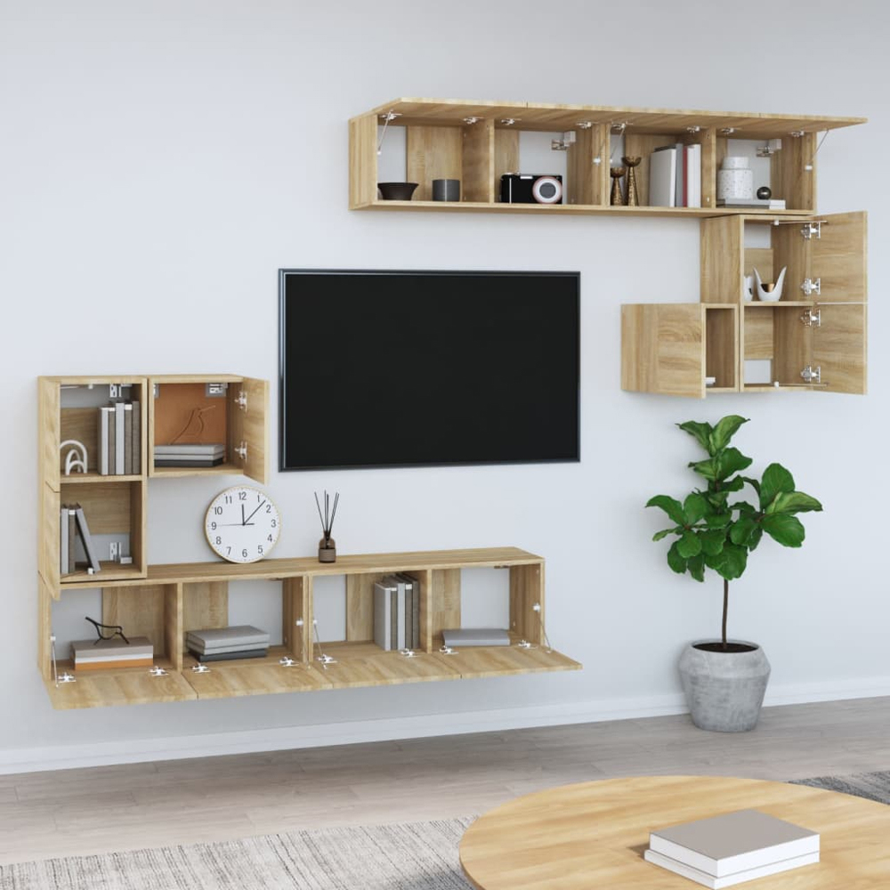vidaXL 14 Door Sonoma Oak Wall Mounted TV Cabinet Image 1