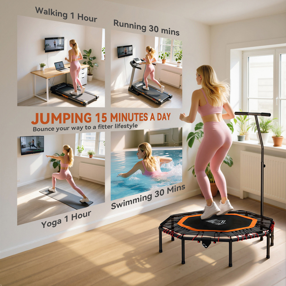 HOMCOM 4ft Orange Foldable Mini Trampoline with Adjust Handle Image 4