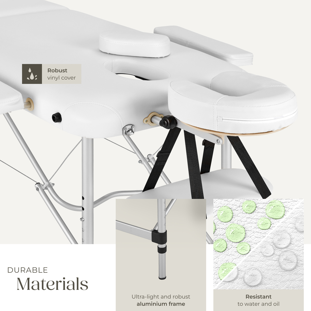 Massage Table - 2-zone bed with aluminium frame, bolsters, carry bag, head- and armrests - White Image 5