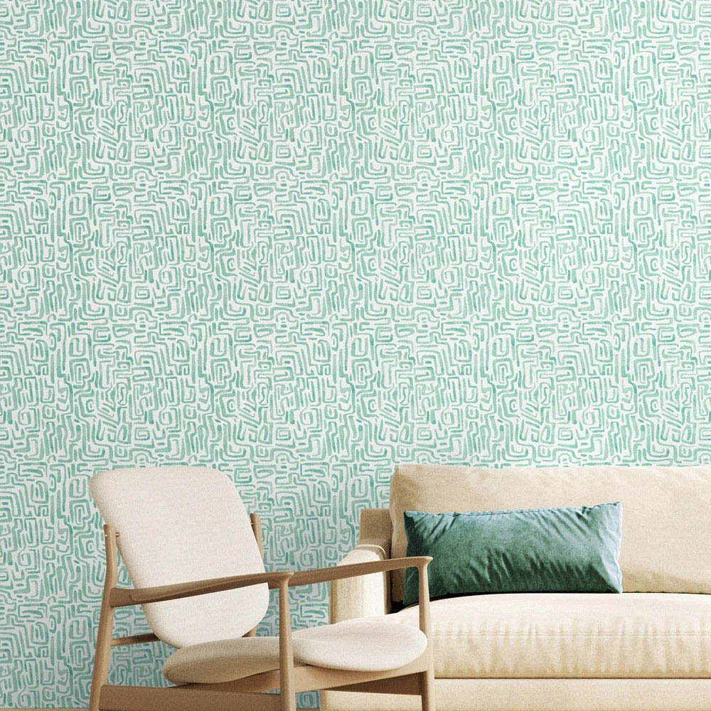 Hoopla Walls Oasis Maze Squiggle Seafoam Wallpaper Image 2