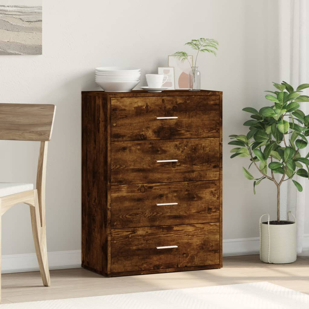 vidaXL 4 Drawer Smoked Oak Wide Sideboard Image 8