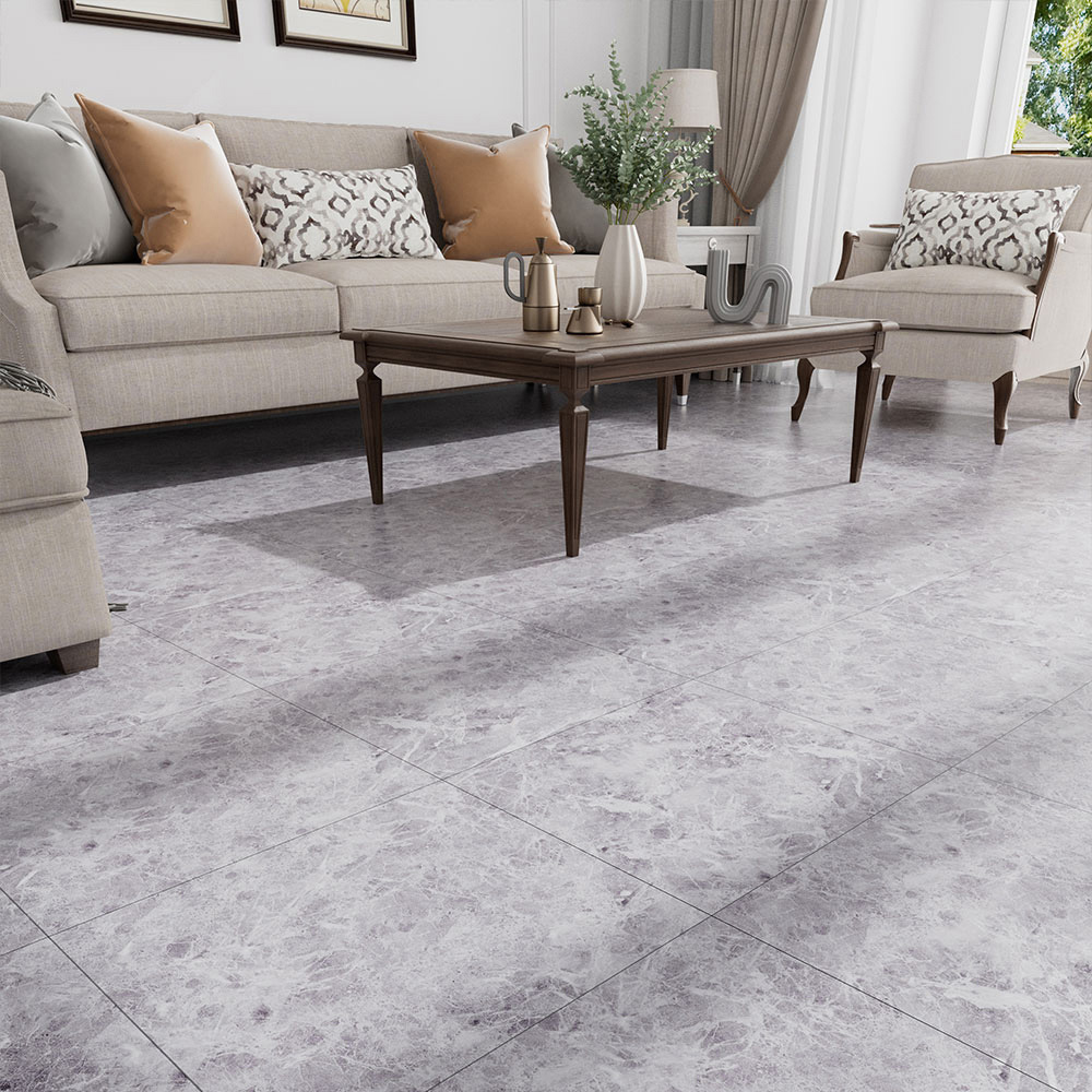 Living and Home Grey Spider Vein Marble Texture PVC Floor Tile 24 Pack Image 1