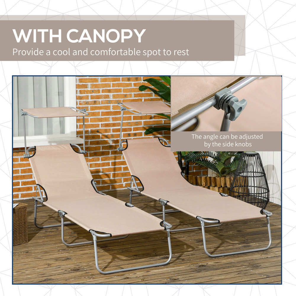 Outsunny Set of 2 Sand Adjustable Folding Sun Lounger Image 6