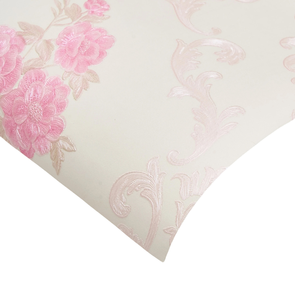 Living and Home Floral Pattern 3D Embossed White and Pink Non-Pasted Non-Woven Wallpaper Image 5