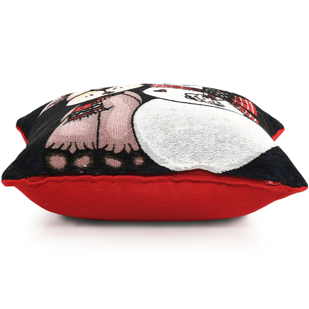 Noel Square Xmas Snowman and Reindeer Cotton Chenille Cushion Image 3