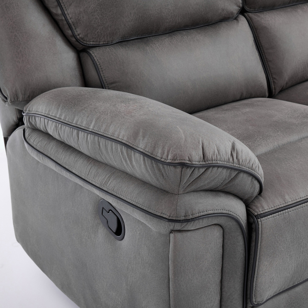 Langham 2 Seater Light Grey Leathaire Manual Recliner Sofa Image 4