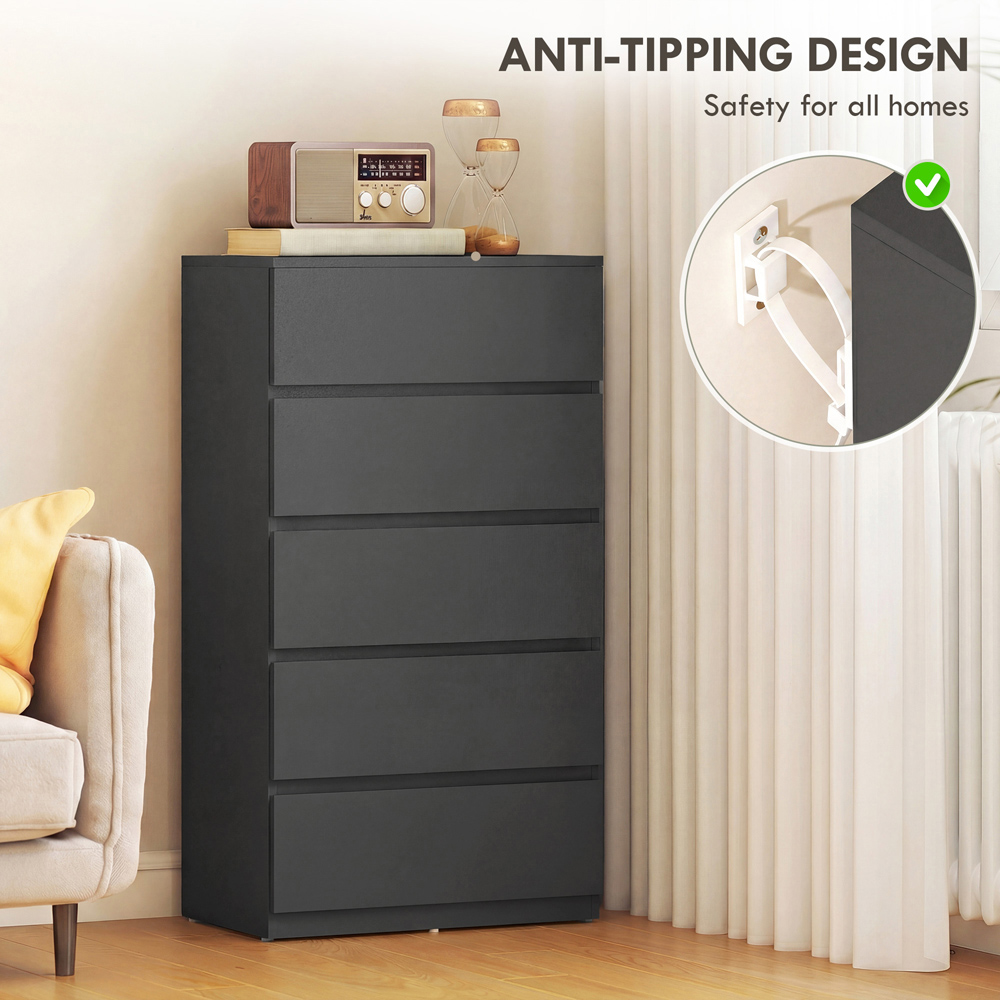 Portland 5 Drawer Black Chest of Drawers Image 5