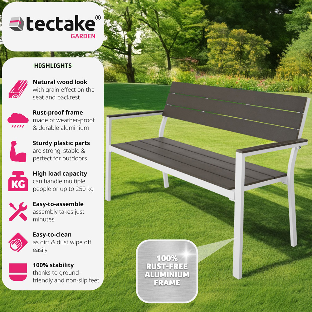 tectake 2 Seater Grey and White Garden Bench Image 6