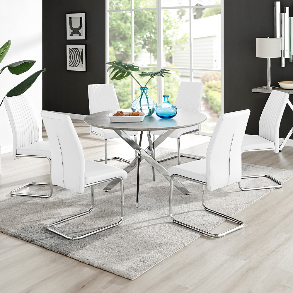 Furniturebox Arona Fortana 6 Seater Round Dining Set Concrete Grey and White Image 1