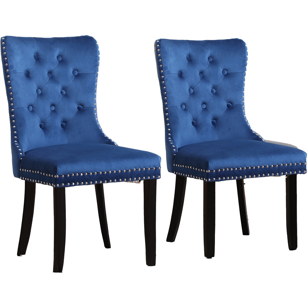 Neo Set of 2 Blue Studded Velvet Dining Chair Image 2