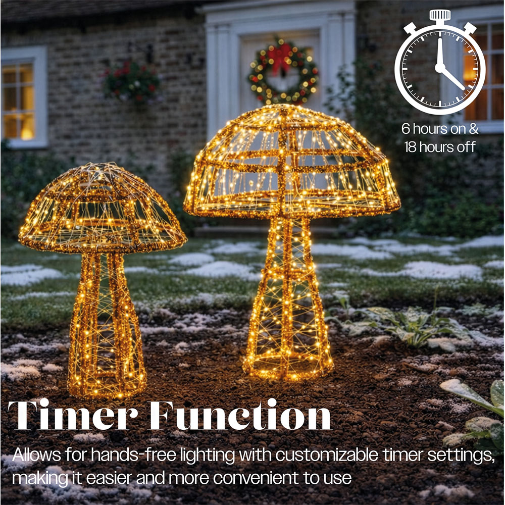Xmas Haus 600 Warm White Micro LED Acrylic Mushroom Christmas Decoration Set of 2 Image 2