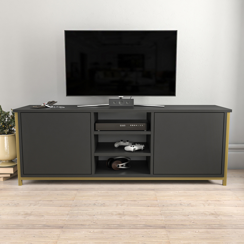 Decorotika Otis 2 Door 3 Shelf Gold and Anthracite TV Stand for 63 inch TV Image 4