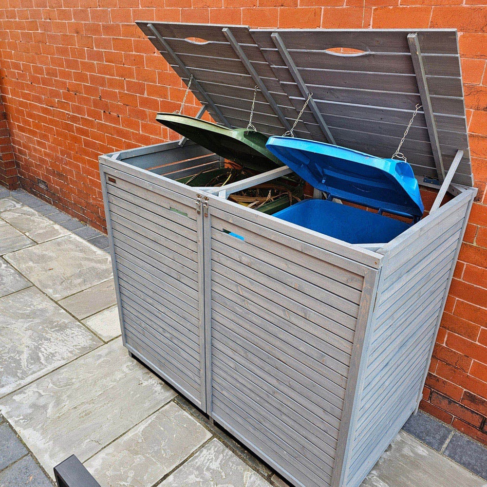 Samuel Alexander 203 x 114cm Grey Wooden Triple Wheelie Bin Shed Image 4