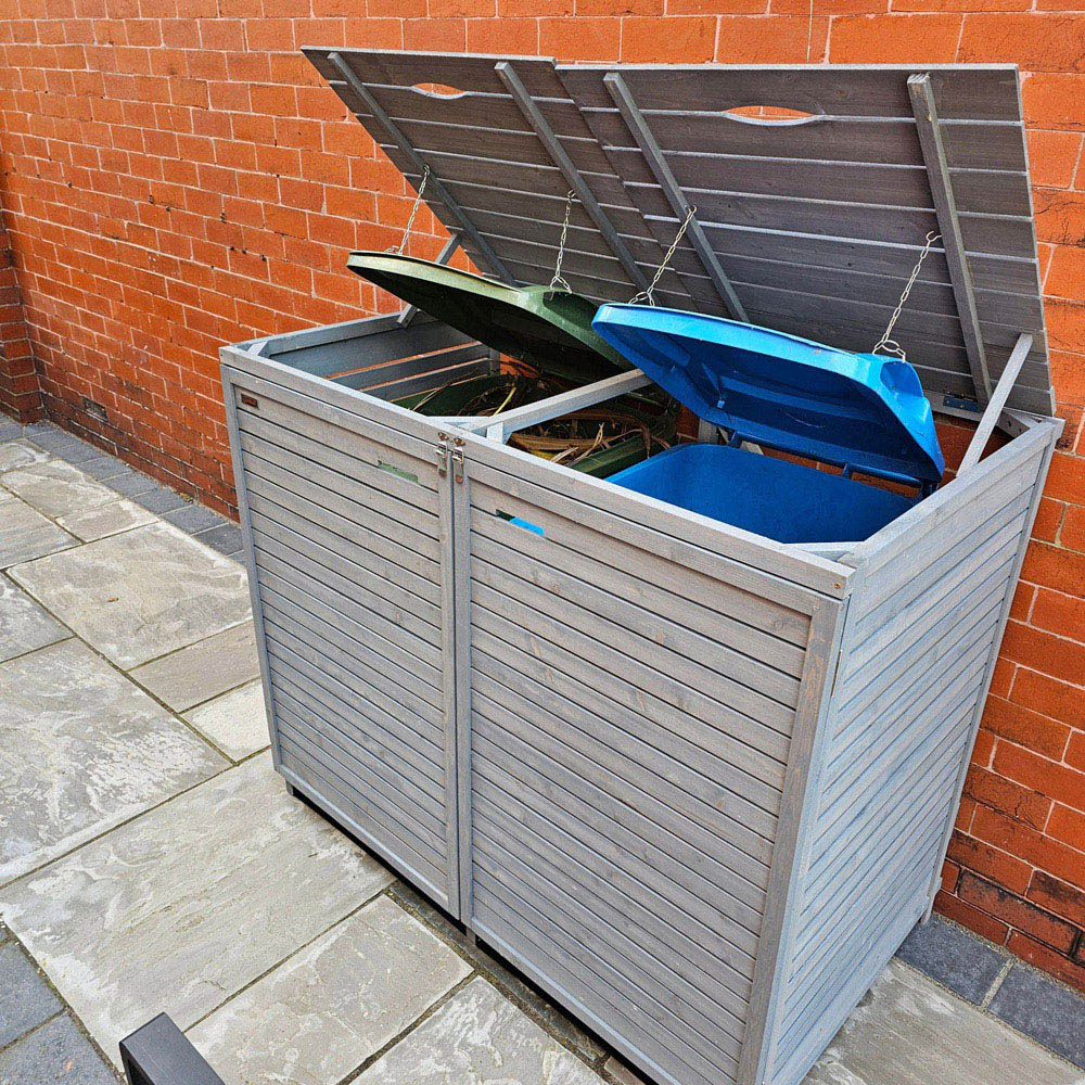 Samuel Alexander 135 x 114cm Grey Wooden Double Wheelie Bin Shed Image 4