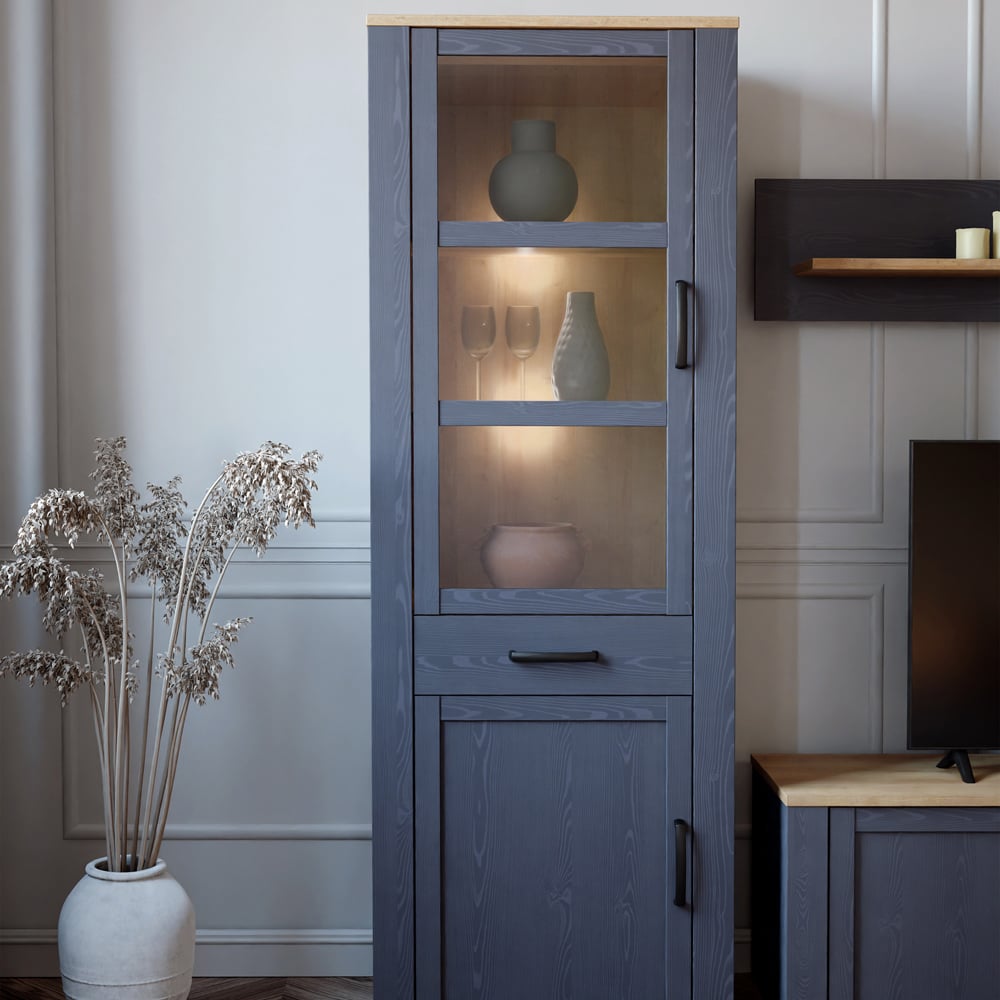 Florence Bohol 2 Door Single Drawer Riviera Oak and Navy Narrow Cabinet Image 6