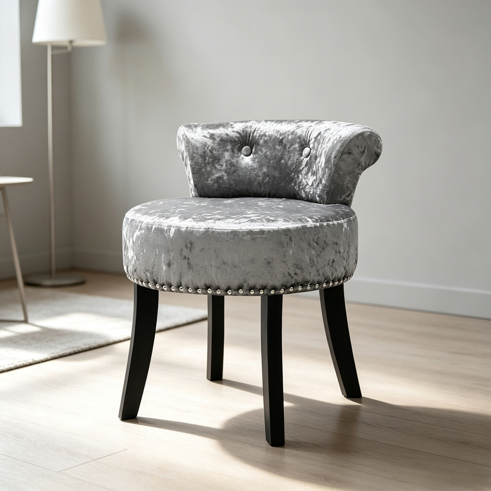 Living and Home Silver and Grey Ice Velvet Button Tufted Vanity Chair Image 8