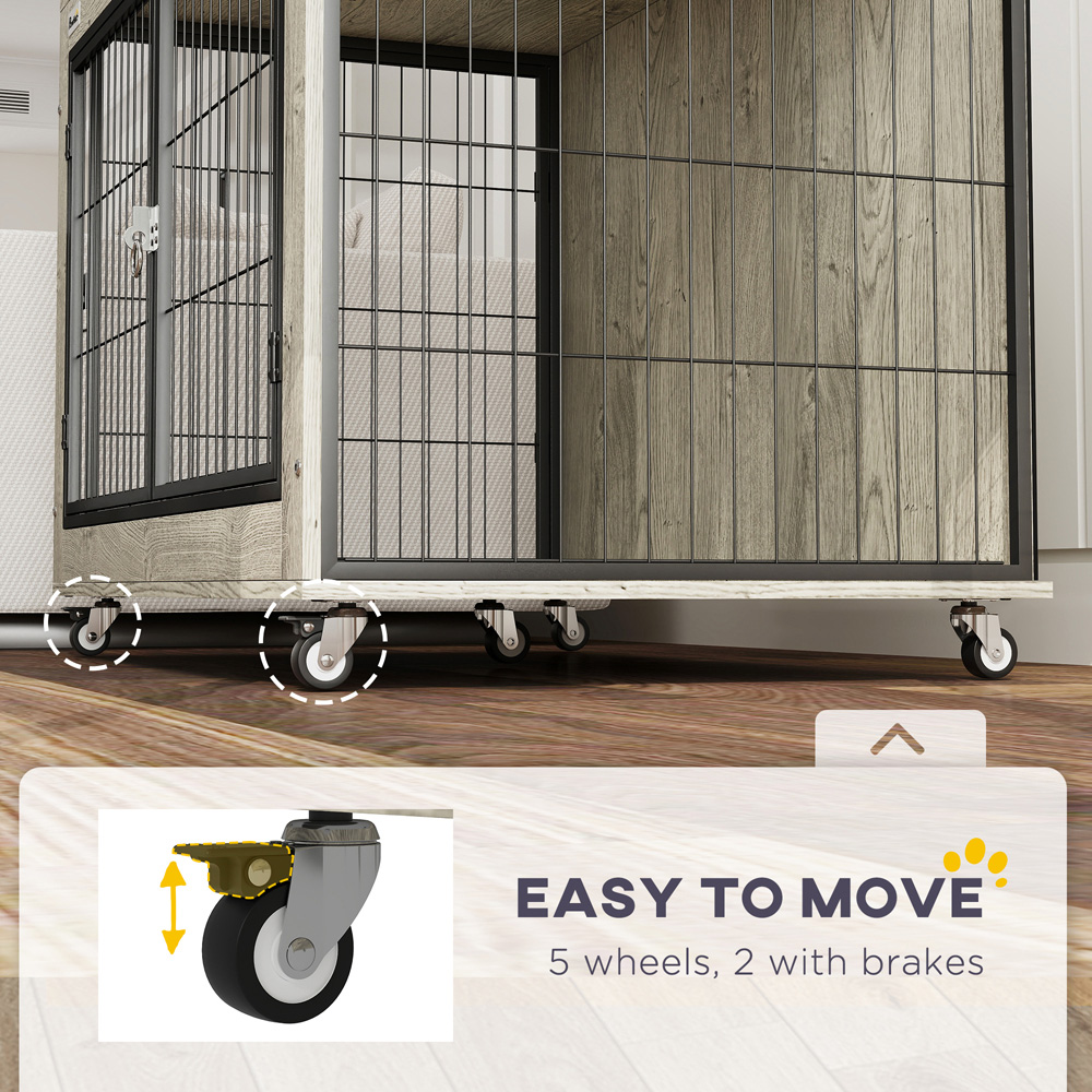 PawHut Large Dog Crate Furniture on Wheels Image 6