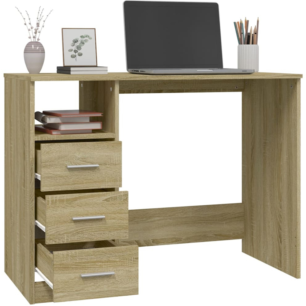 vidaXL 3 Drawer Single Shelf Computer Desk Sonoma Oak Image 4