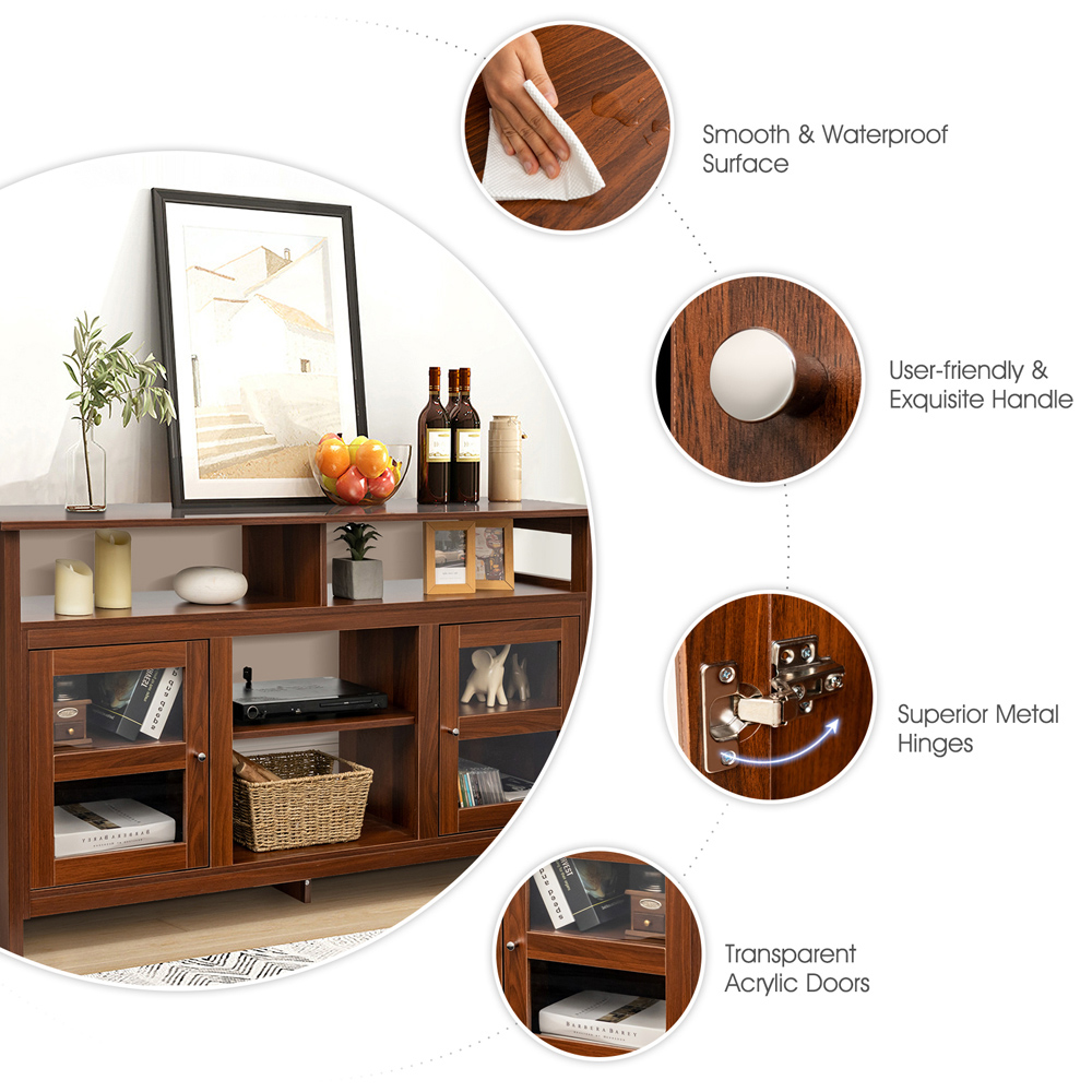 Costway 2 Door 4 Shelf Brown Wooden TV Unit Image 6