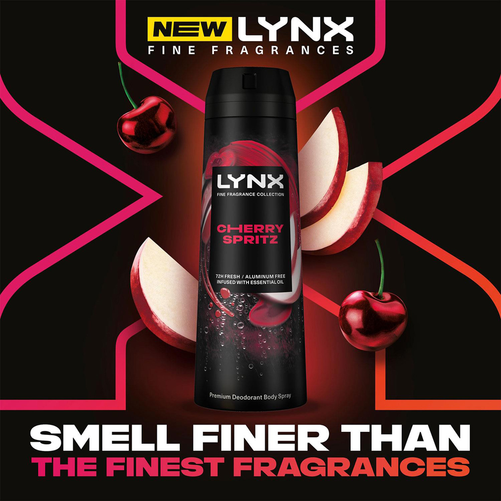 Lynx Fine Fragrance Cherry Spritz Body Spray Deodorant 200ml 6 Pack Image 2