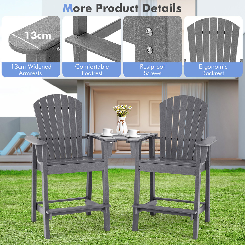 Costway Adirondack Grey Bar Stool Set of 2 with Connecting Tray Image 4