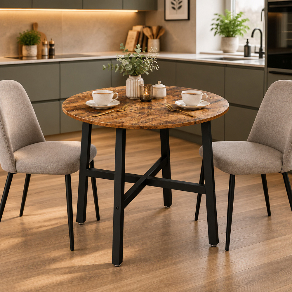 Modcraft 2 Seater Industrial-Style Round Dining Table Rustic Brown and Black Image 3
