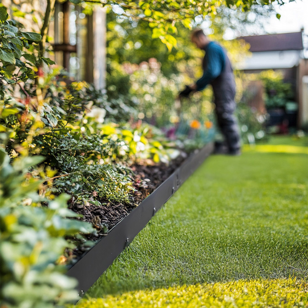 Nicoman Anthracite Grey Metal Lawn Edging Garden Border 1m 5 Pack Image 2