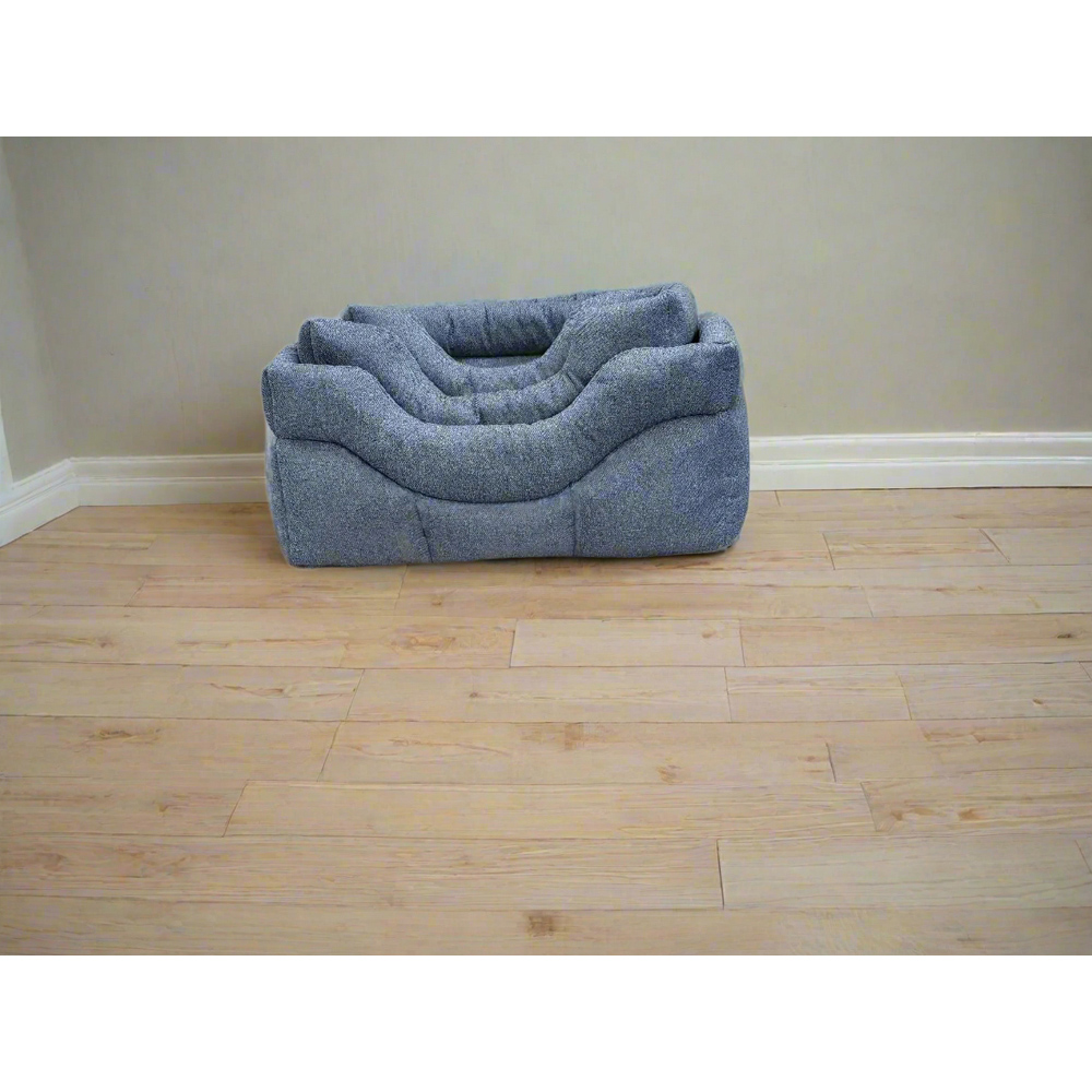 P&L Medium Blue Premium Orkney Tweed Fabric Drop Fronted Softee Rectangle Pet Bed Image 4