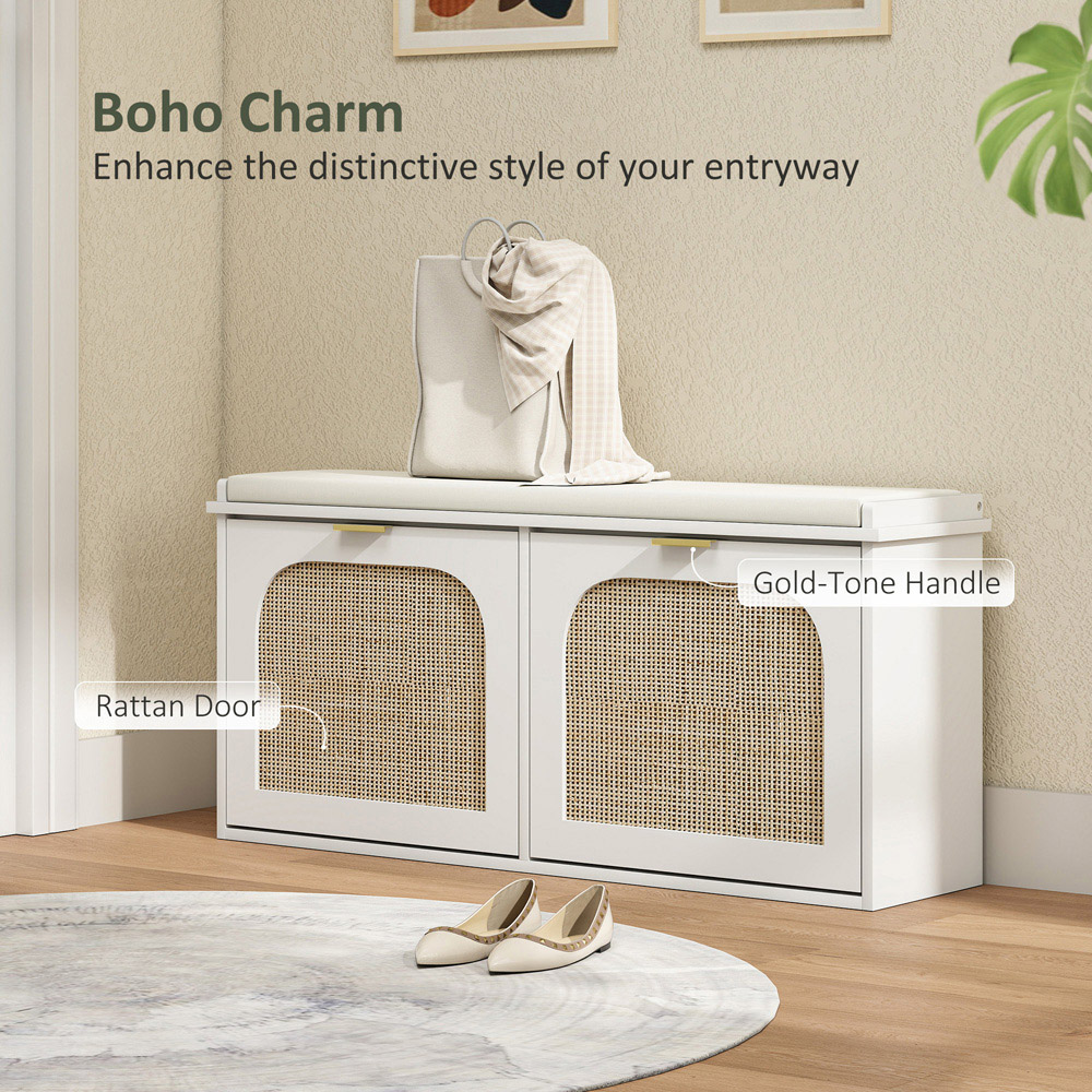 HOMCOM 2 Drawer White Boho Shoe Storage Bench Image 7