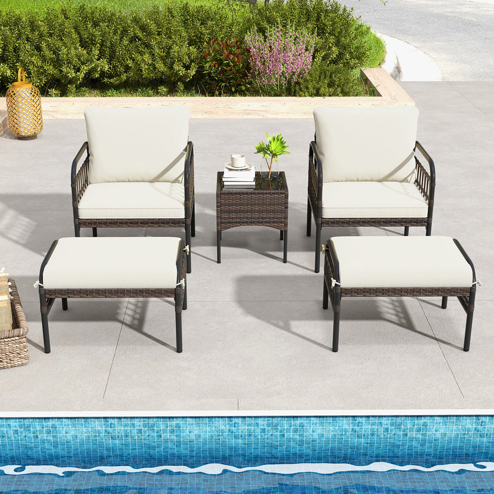Costway 2 Seater White Ottoman Patio Conversation Set Image 4