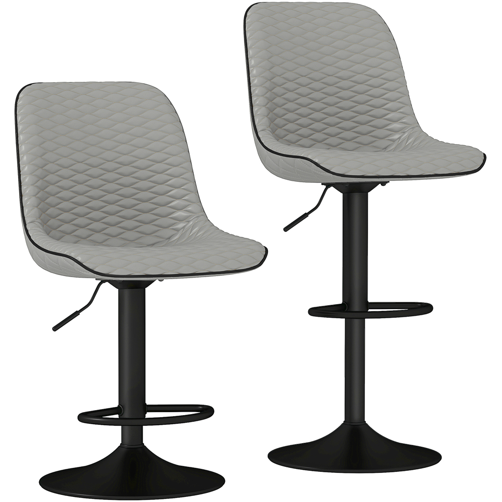 HOMCOM Grey Faux Leather Diamond Tufted Adjustable Swivel Bar Stool Set of 2 Image 2