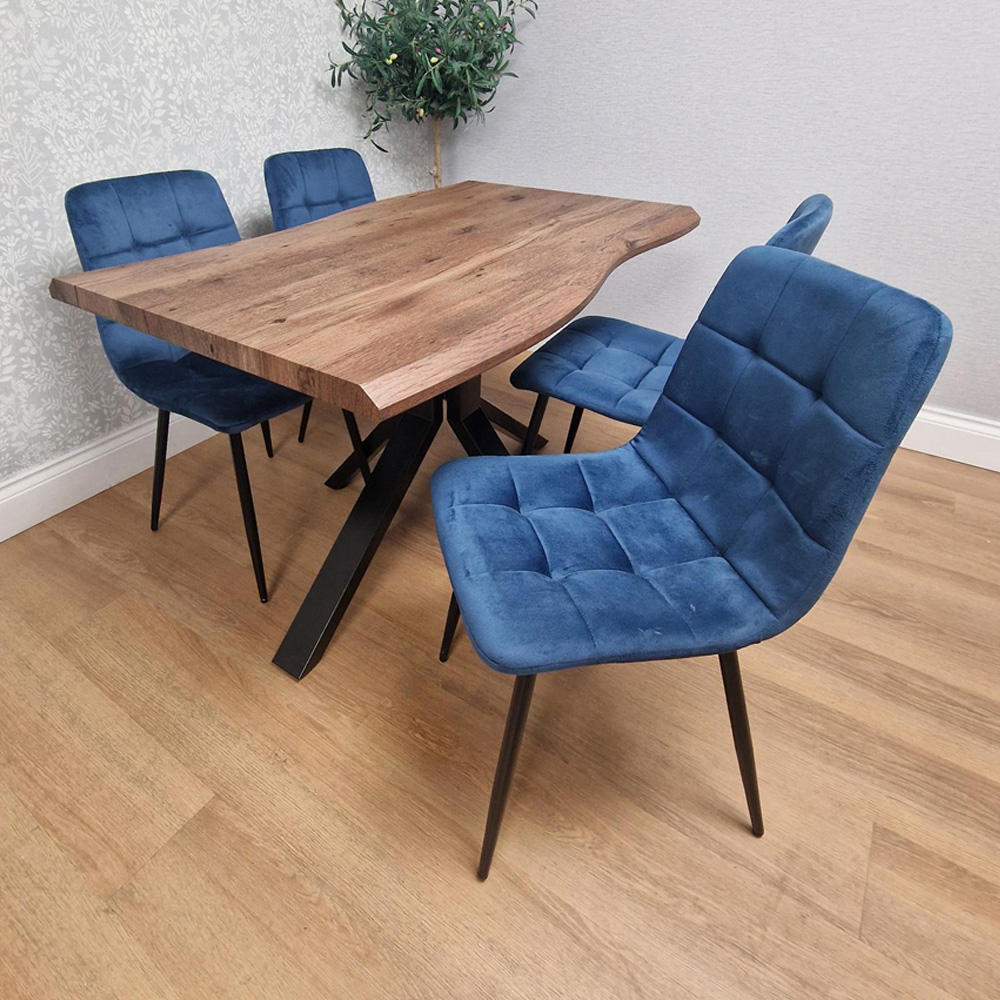 Kosy Koala 4 Seater Wooden Effect Velvet Dining Set Blue Image 1