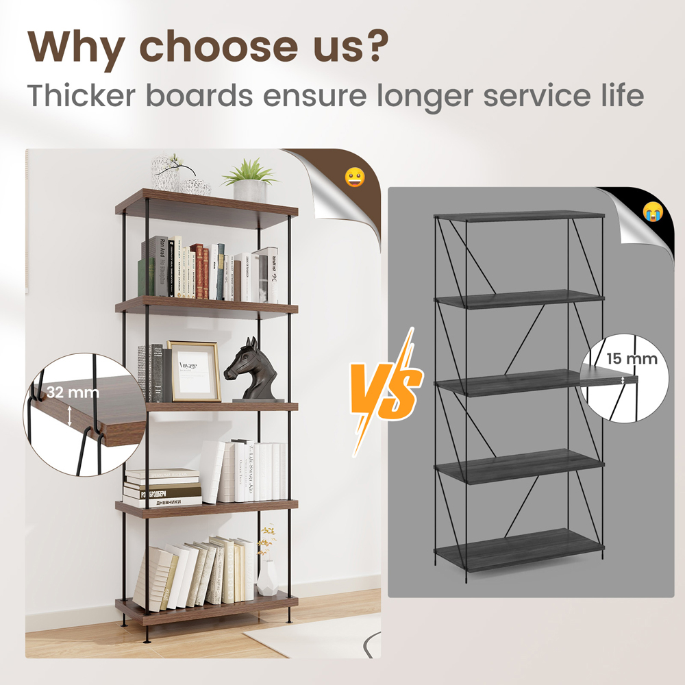 Costway 5 Shelf Brown Multipurpose Bookcase Image 8