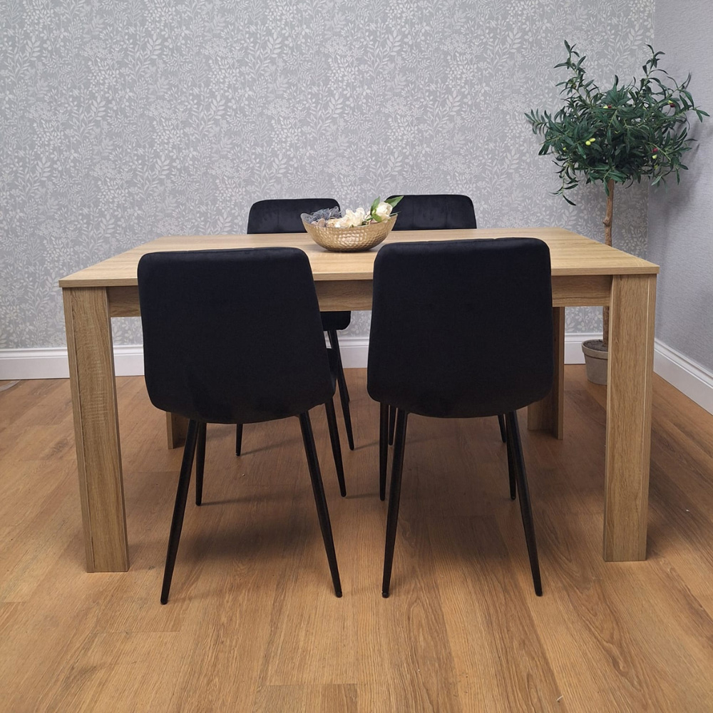 Portland 4 Seater Square Velvet Dining Table Set Oak Effect and Black Image 4