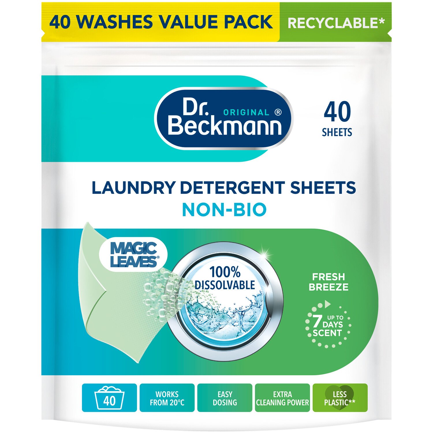 Pack of 40 Dr Beckmann Non Bio Laundry Sheets Image 1