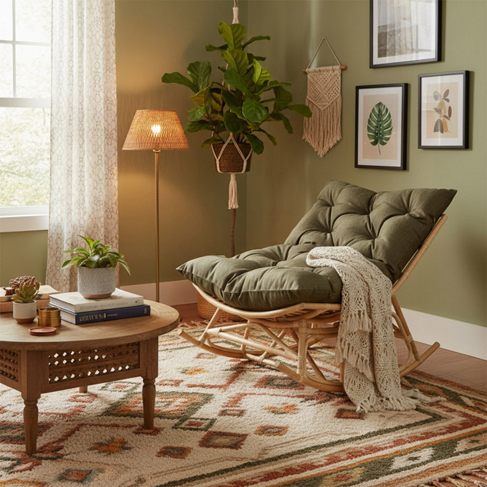 Desser Papasan Olive and Natural Rattan Rocker Chair Image 6