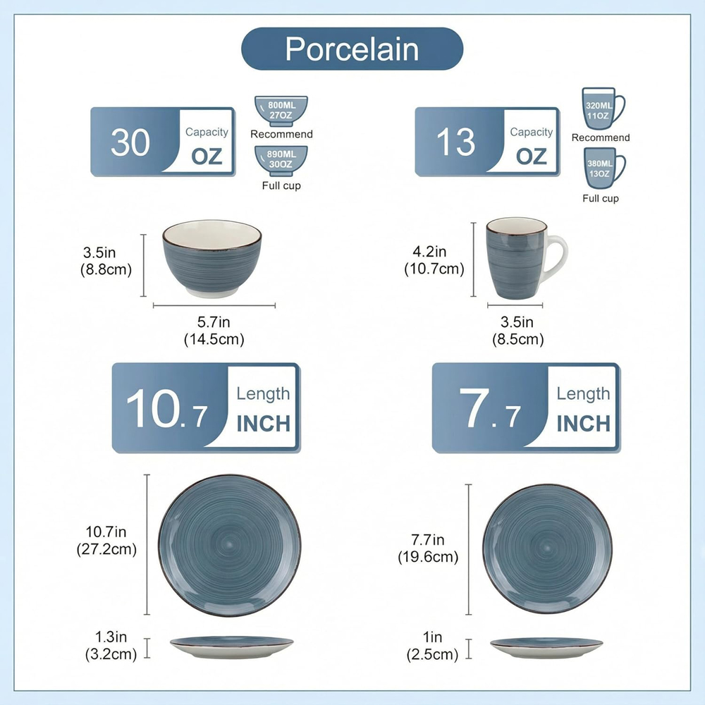 Alivio Spiral Glaze Grey Lead-Free Porcelain 16 Piece Dinner Set Image 7