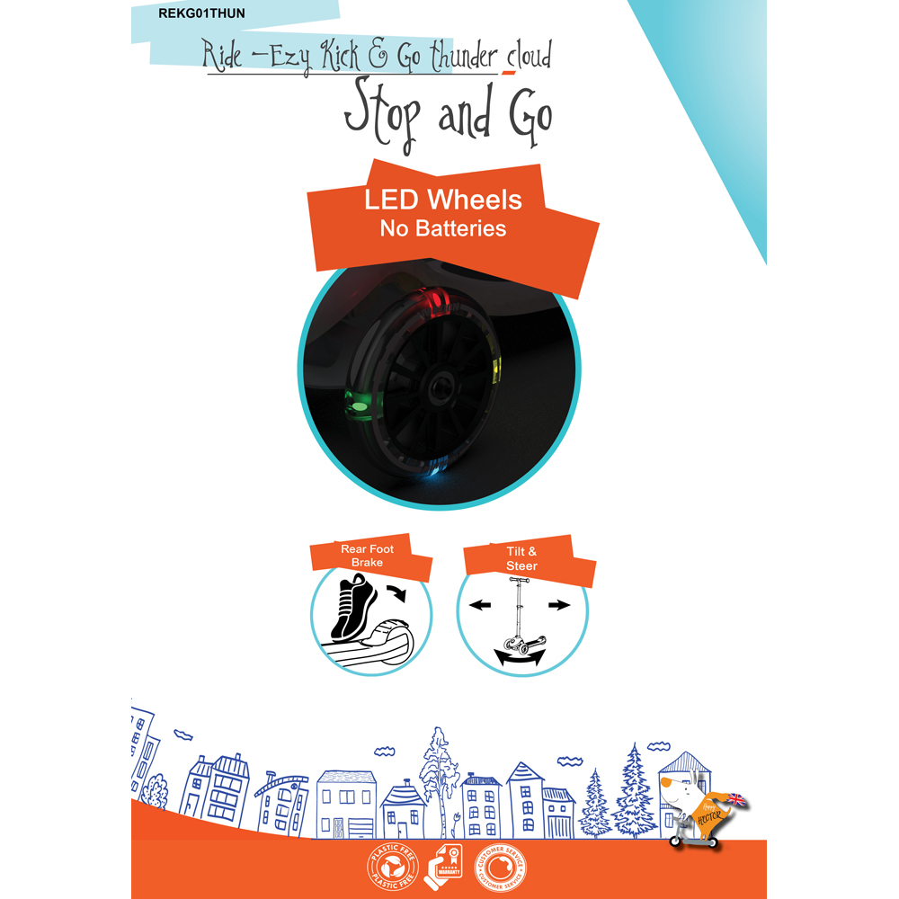 Ride-Ezy Kick & Go Thunder Clouds 3 LED Wheel Scooter Image 7