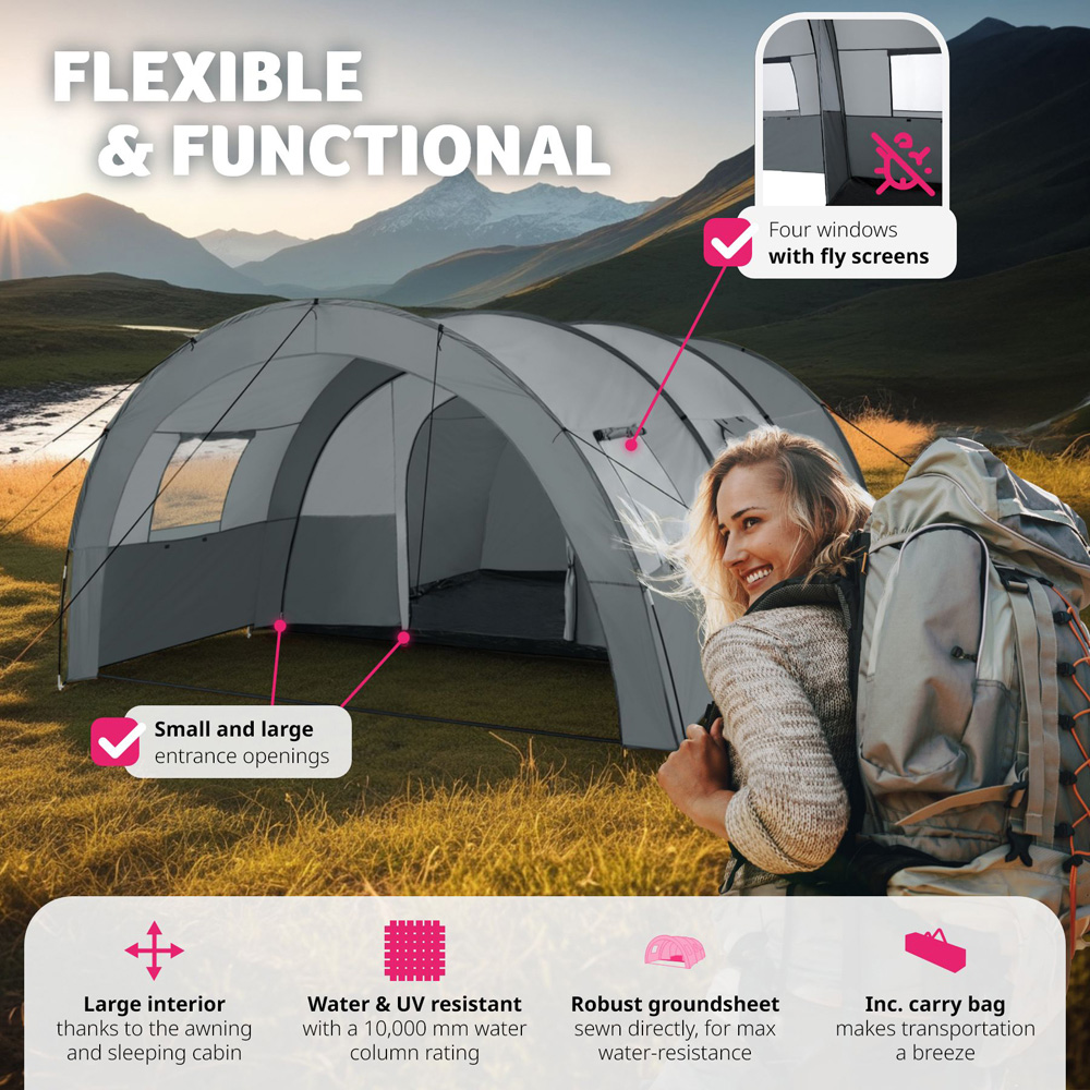 tectake Roskilde 6 People Light and Dark Grey Tent Image 3