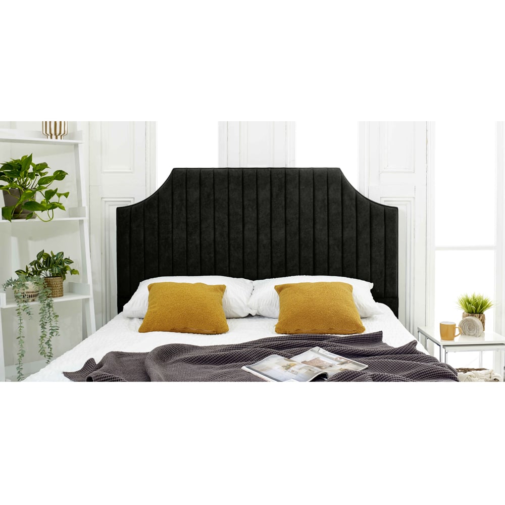 Eleganza Ascend Small Double Black Plush Velvet Bed Frame with Lined Headboard Image 3