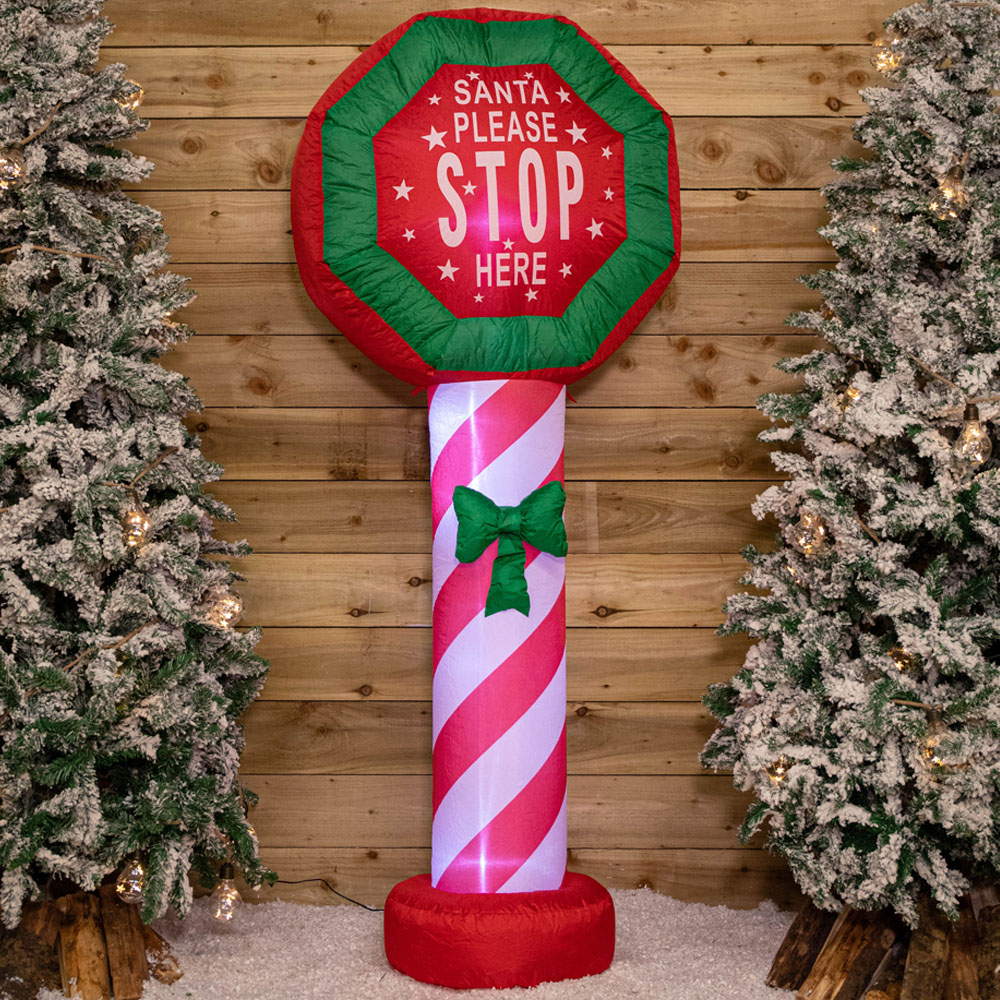 Samuel Alexander Santa Stop Here Sign Light Up Inflatable Christmas Decoration 6ft Image 1