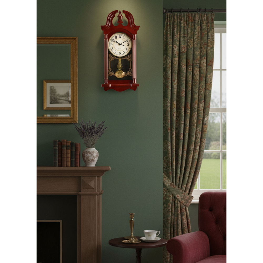 Avilo Dark Wood Effect Pendulum Wall Clock Image 2