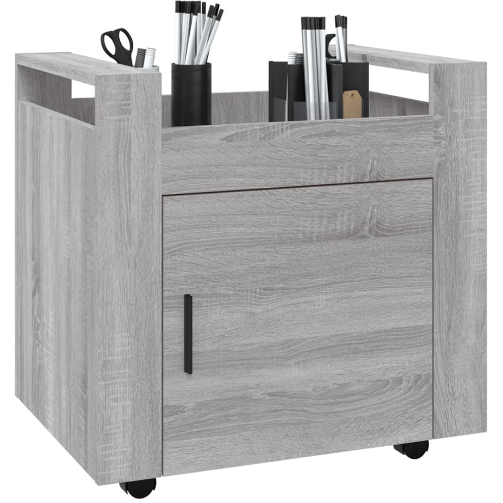 vidaXL Single Door Single Shelf Grey Sonoma Wooden Desk Trolley Image 3