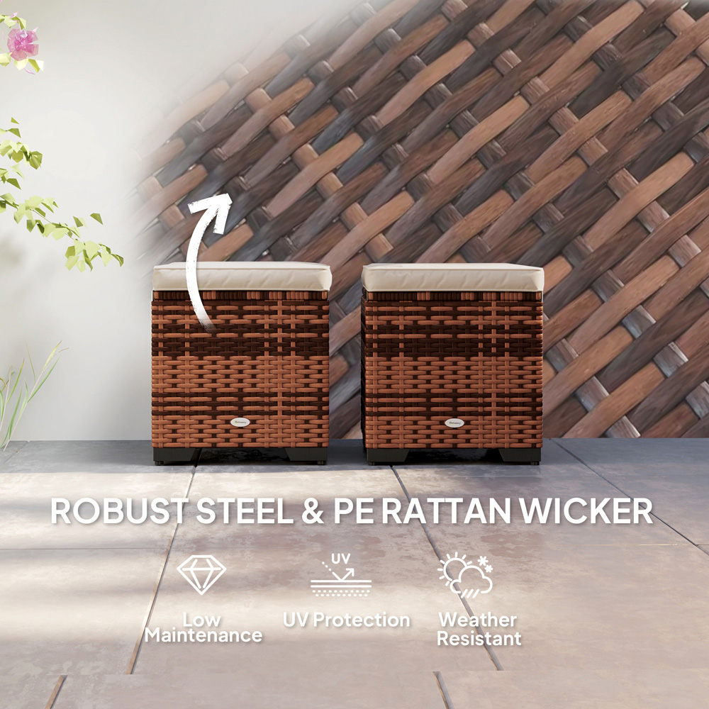 Outsunny Beige Rattan Footstool with Storage Set of 2 Image 6