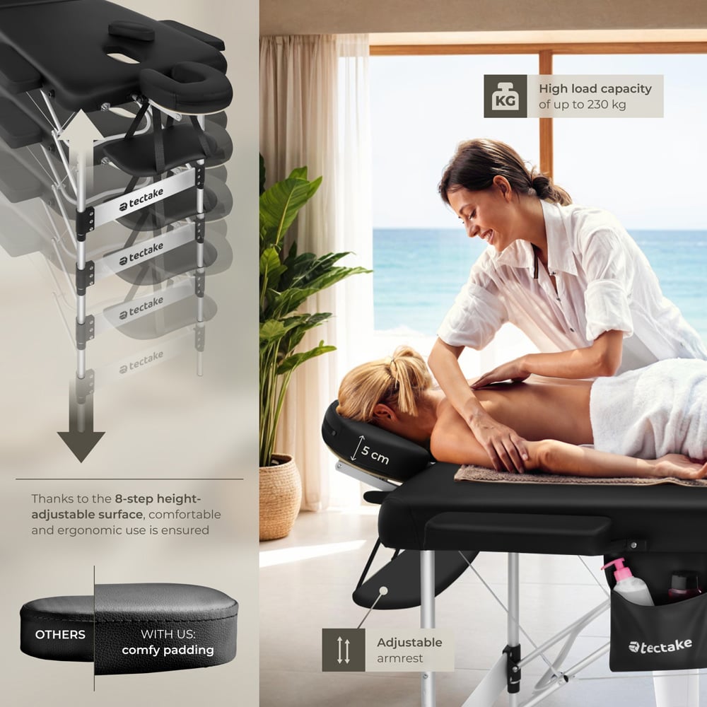 Tectake Phuket 3 Zone Black Massage Table Image 3