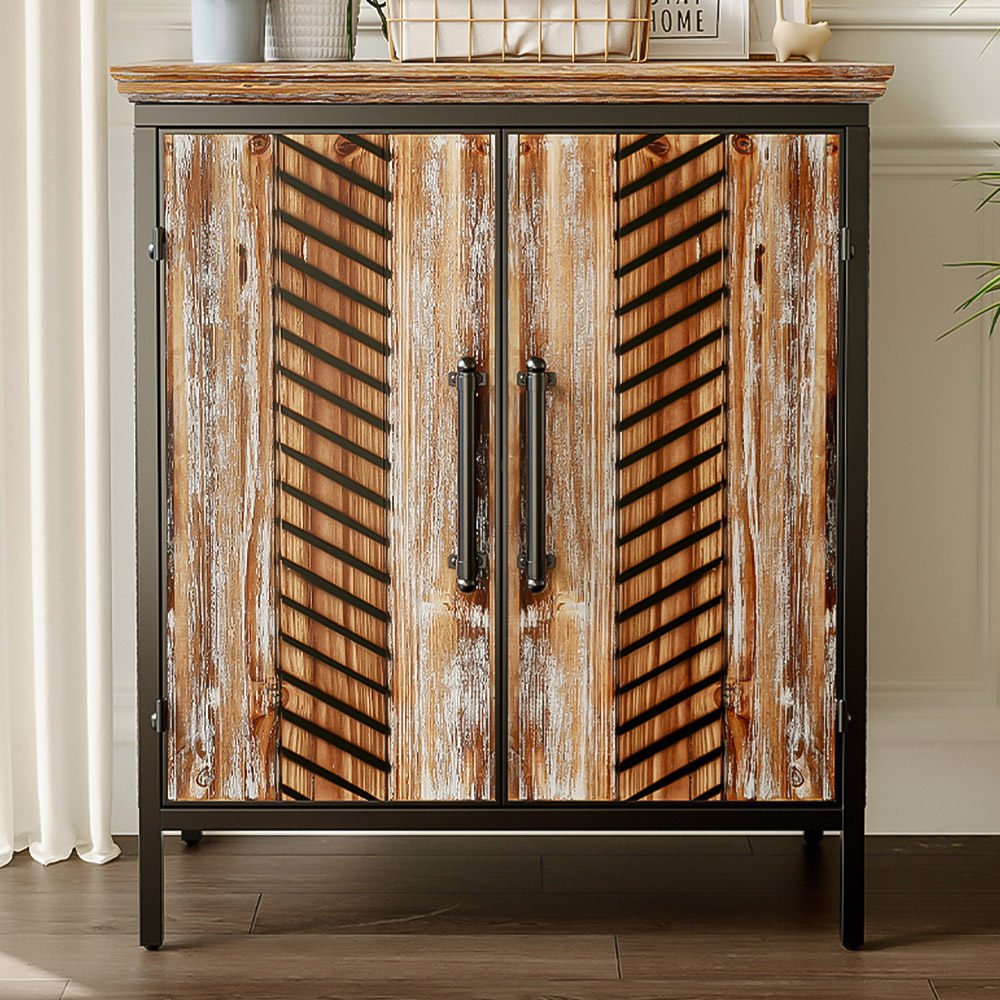 H&O Direct 2 Door Rustic Wooden Console Cabinet Image 1