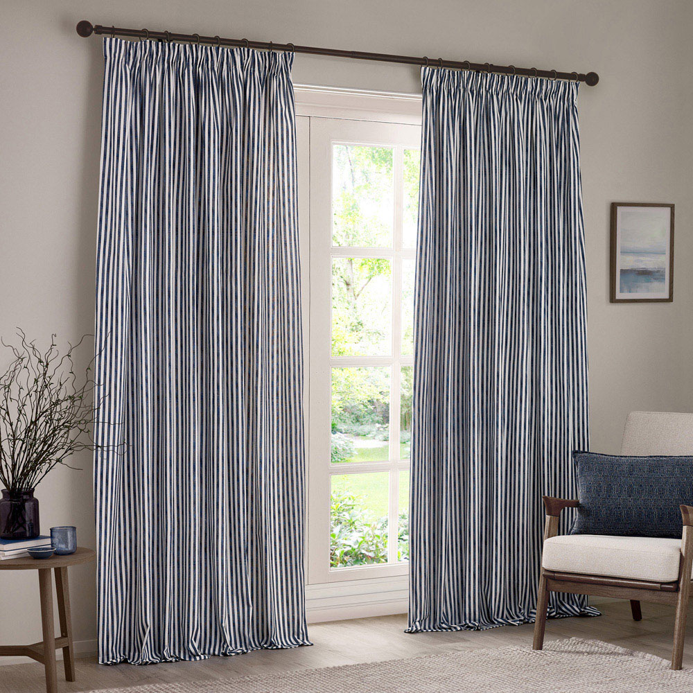 Yard Hebden Navy Cotton Blackout Pencil Pleat Curtains 229 x 229cm Image 1