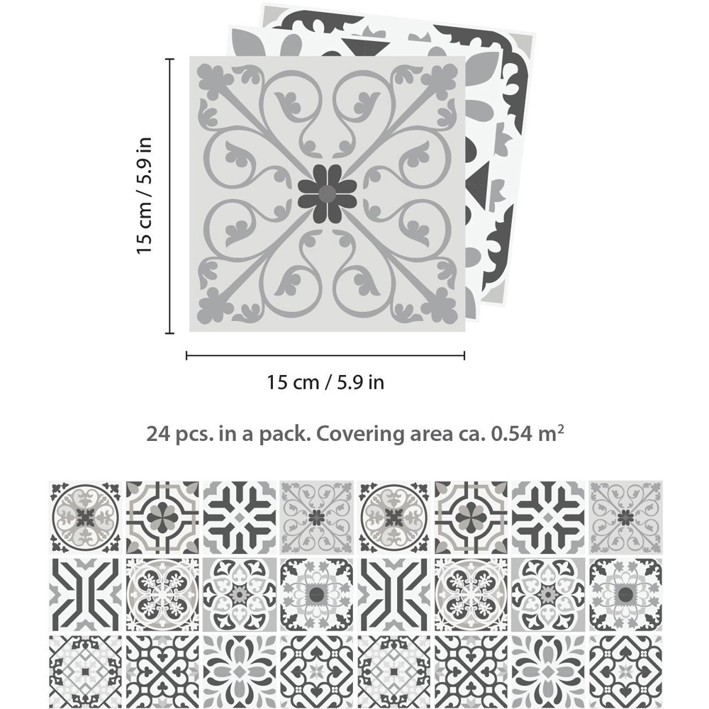 Walplus Novi Light Grey Cement Azulejo Self Adhesive Tile Sticker 24 Pack Image 6