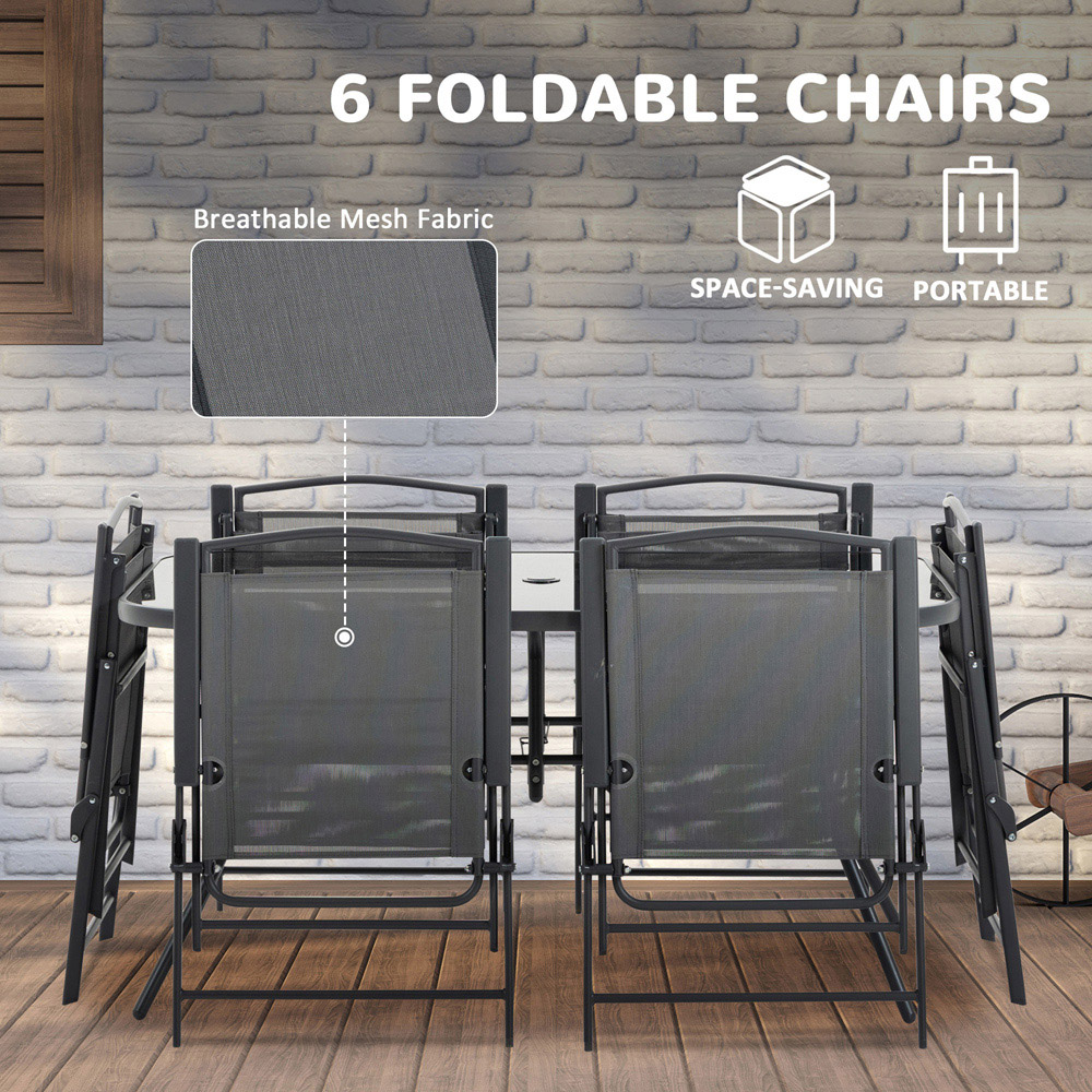 Outsunny 8 Seater Tempered Glass Top Garden Dining Set with Parasol Black Image 5