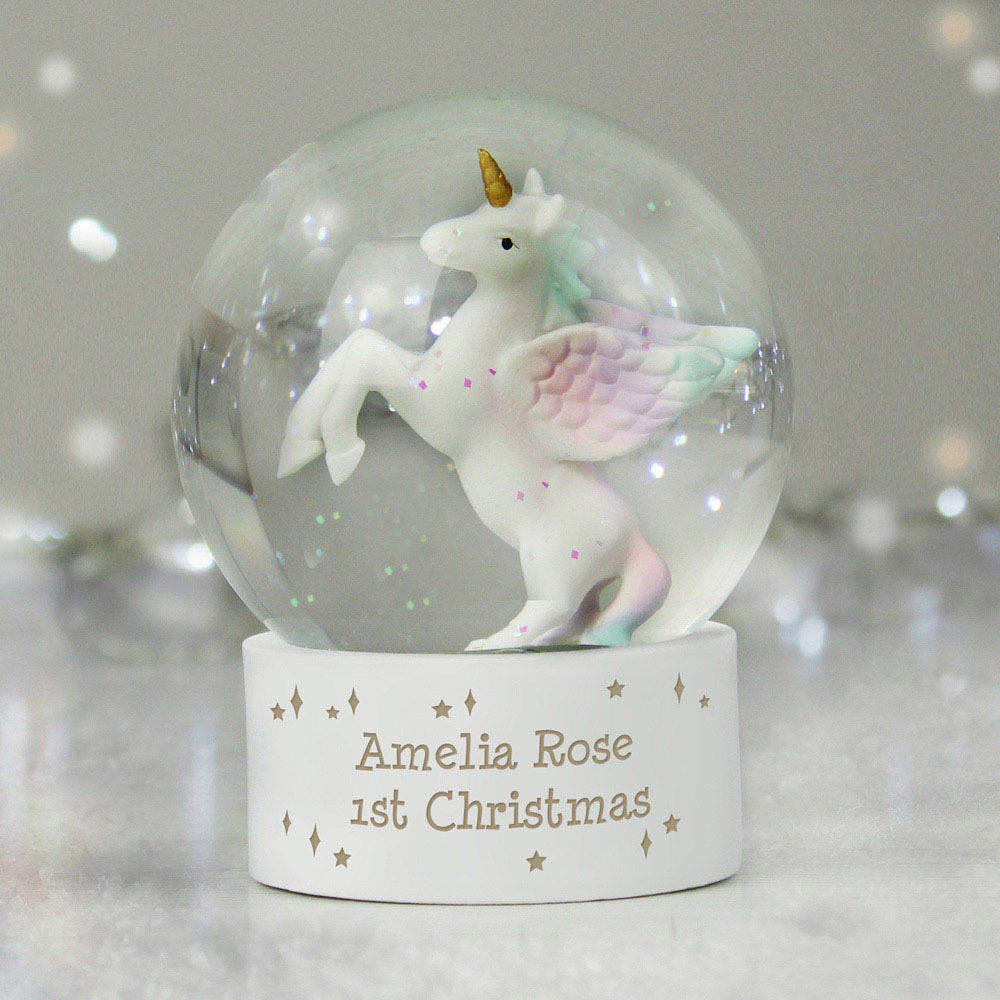 Personalised Memento Personalised Unicorn Snow Globe Image 4